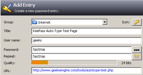 Add new KeePass entry for autotype.