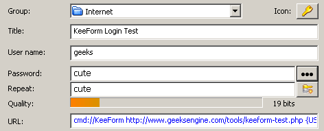 Create KeePass entry for KeeForm