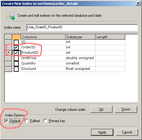 Create new unique index in northwind order_details table