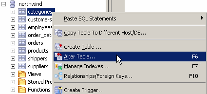 Alter table categories in northwind