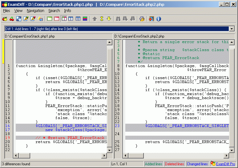 ExamDiff - Free visual file comparison software.