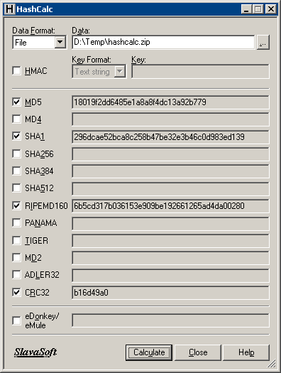 HashCalc - checksum calculation application.