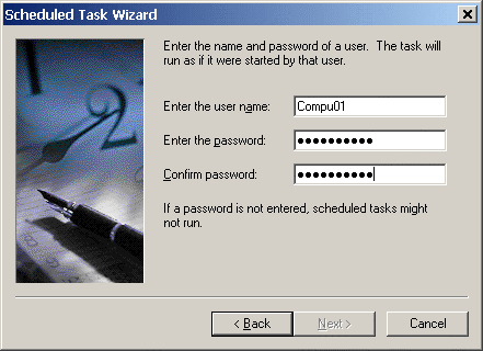 Enter username and password for the task