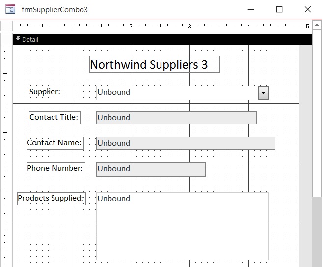 Northwind Suppliers combo box design with list box' sheet