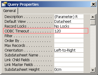 Set MS Access SQL Query Timeout in Properties