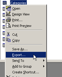 Select Categories table in MS Access.