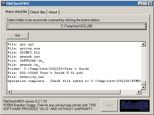 FileCheckMD5 - MD5 calculation and verification application.
